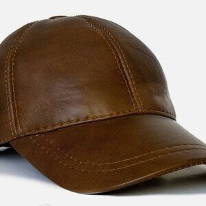 VINTAGE LEATHER BASEBALL CAP LAMBSKIN ADJUSTABLE SNAPBACK HAT- ONE SIZE UNISEX